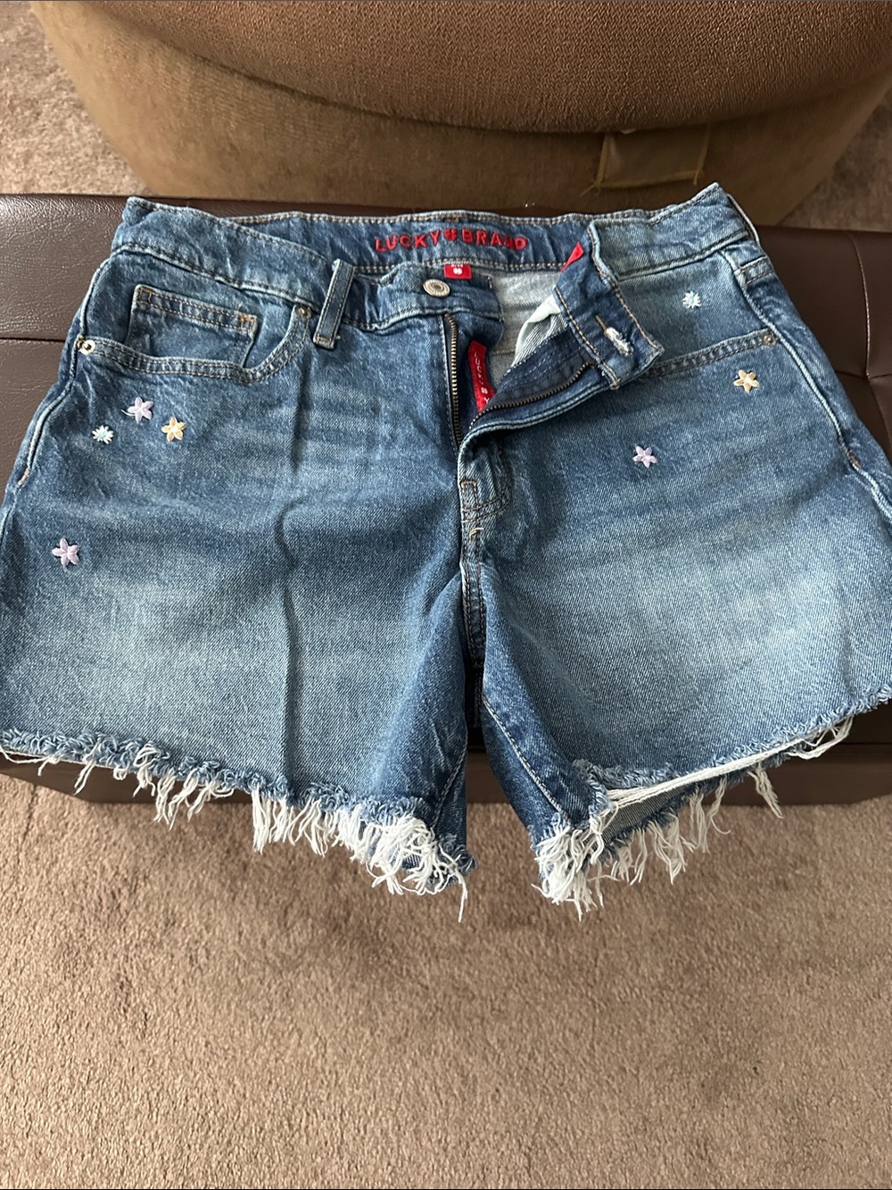 Lucky Brand Blue Embroidered Frayed Hem Denim Shorts